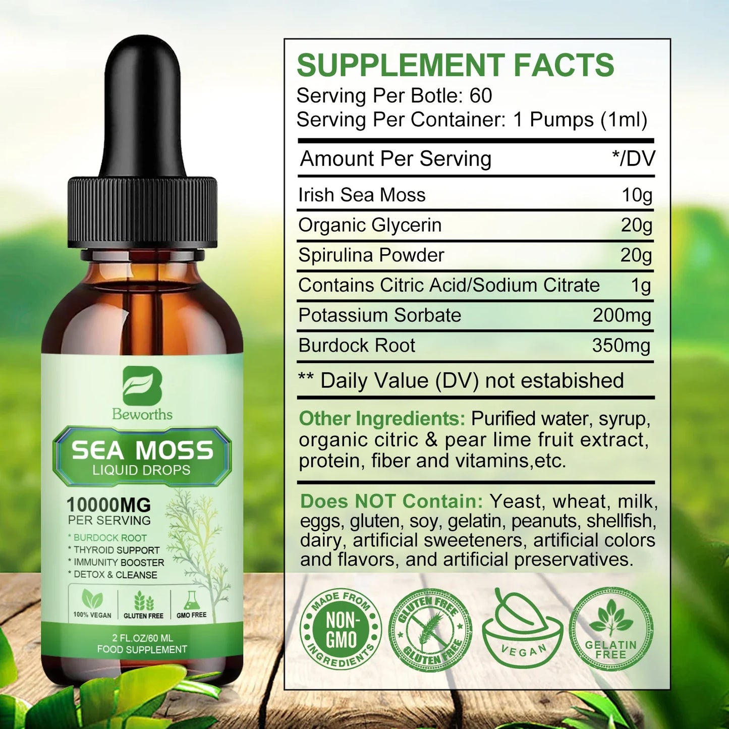 BEWORTHS 100% Organic Sea Moss Drop Support Thyroid,Joint and Immunity Health Help Digestion Weight Management Supplement Energy