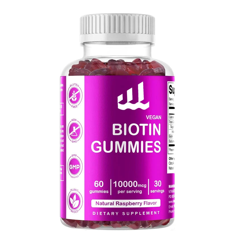 10000 micrograms of vitamin biotin gummies for stronger hair, skin, and nails -60 vegetarian gummies - also known as vitamin B7