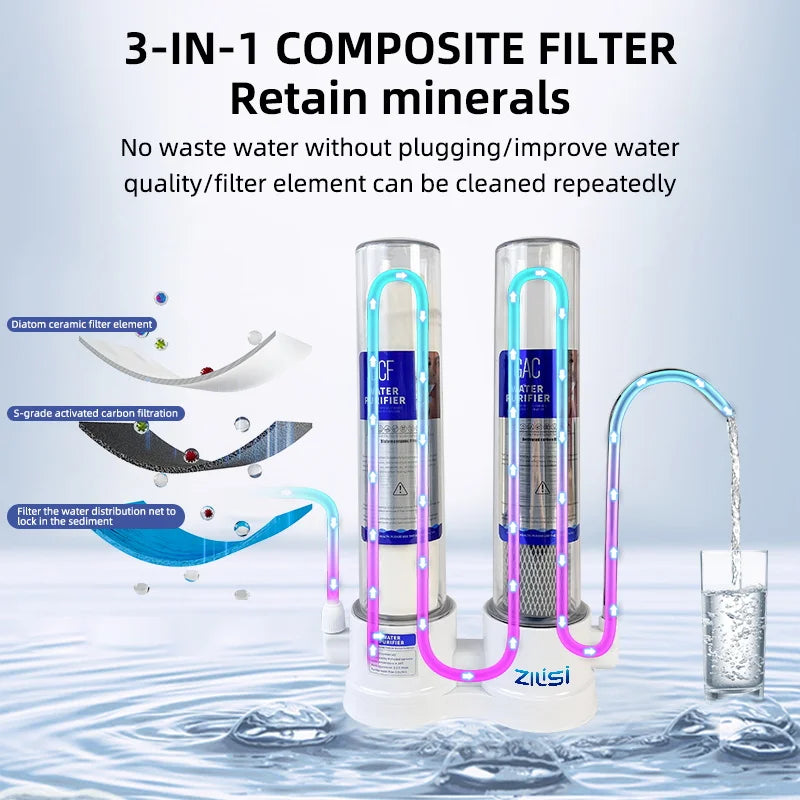 Tap Water Purifiers Filtration System  Kitchen  Water Filter faucet Ceramic Filter Percolator   Water softener Treatment Machine