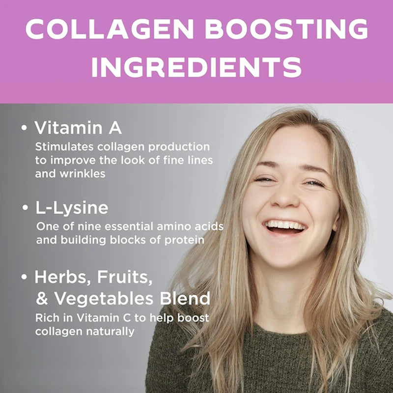 Vegan collagen booster - Plant collagen supplement - Hair, skin, nails, and joints - Contains hyaluronic acid -60 capsules