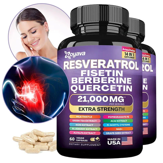 Resveratrol Extract Capsules - Benefits Immunity, Antioxidants, Cardiovascular Health, Promotes Smooth Skin