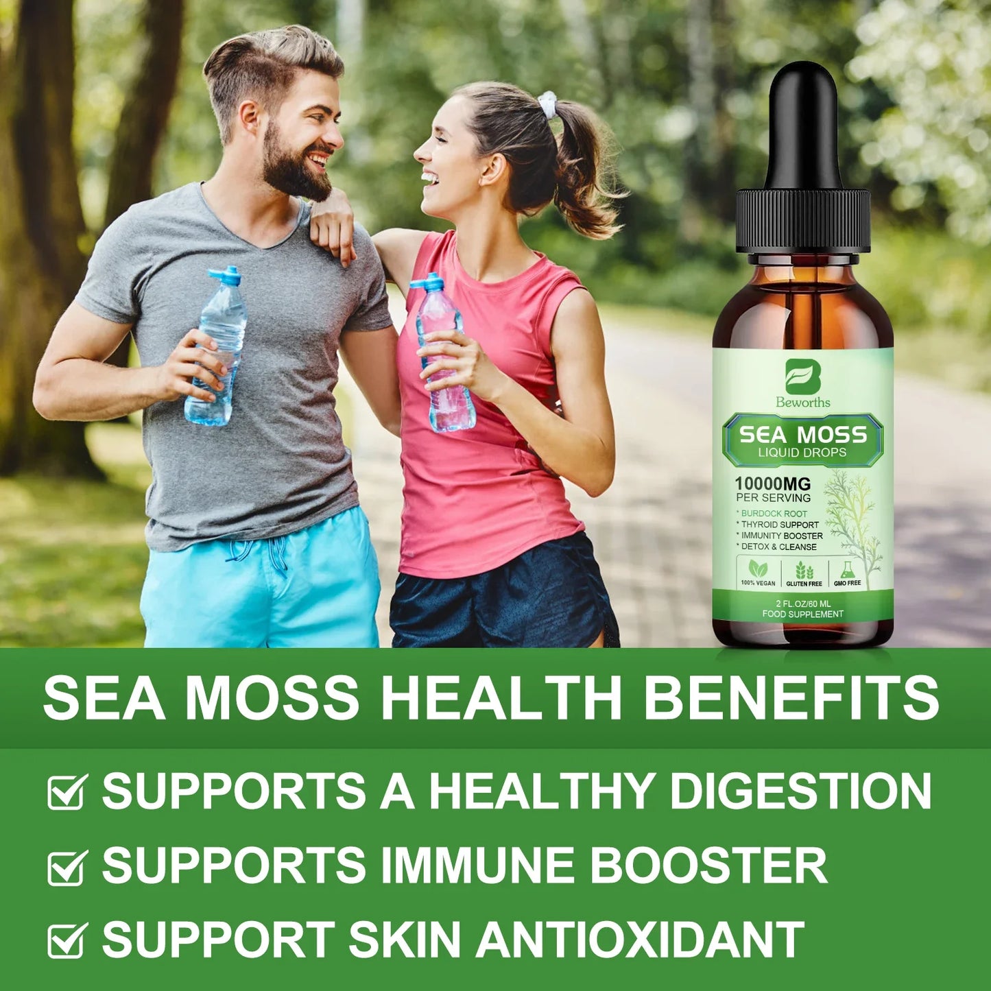 BEWORTHS 100% Organic Sea Moss Drop Support Thyroid,Joint and Immunity Health Help Digestion Weight Management Supplement Energy