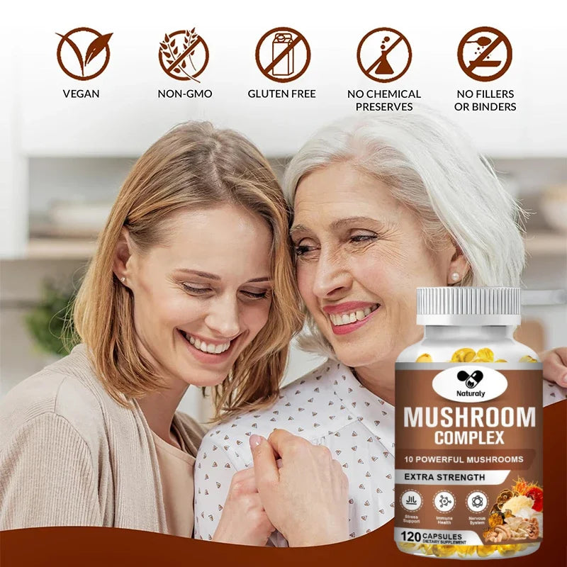 Mushroom Complex Supplement for Nootropic Brain Memory & Focus Immune Booster Natural Energy & Stress Relief