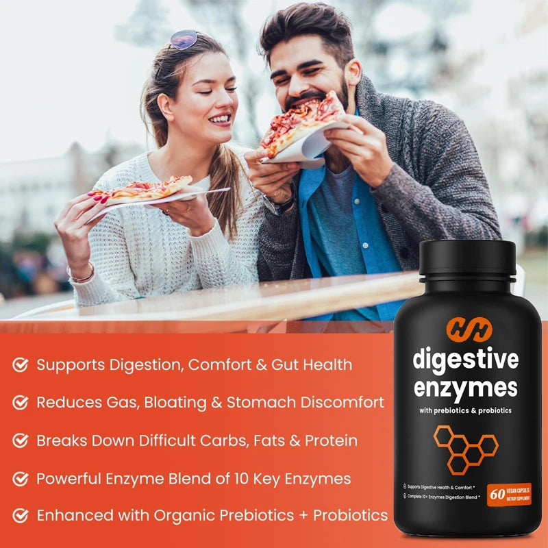 Probiotics and Prebiotic Digestive Enzymes -60 Vegan Capsules Containing Bromelain for Bloating and Intestinal Health