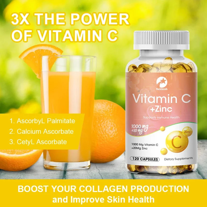 Vitamin C 1000mg with Zinc 20mg  Vitamin Dietery Supplement | Non-GMO & Gluten Free Vegan