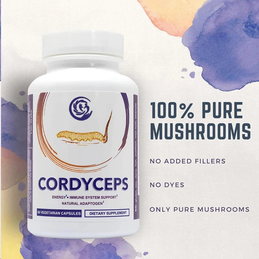 Pure Cordyceps Mushroom Capsules, 500mg, 60 capsules, immune support, non GMO, vegan, ketogenic friendly, gluten free