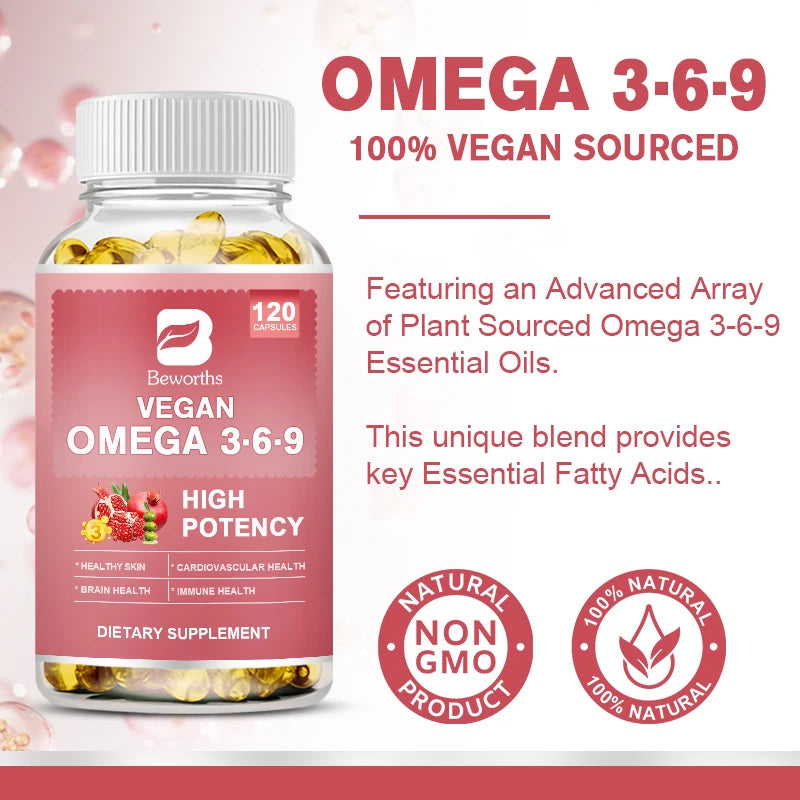 BEWORTHS Vegan Omega 3 & 6 & 9 Capsule Support Brain and Cardiovascular Health Enhance Immunity Beauty and Skincare