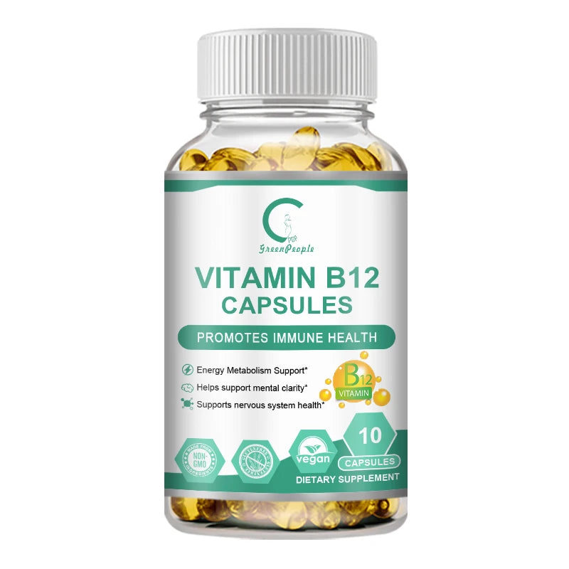 GPGP Greenpeople Organic Vitamin B12 Capsules Immune Nervous System Support Mental Clarity  Metabolism Hair Growth Vegan Gels