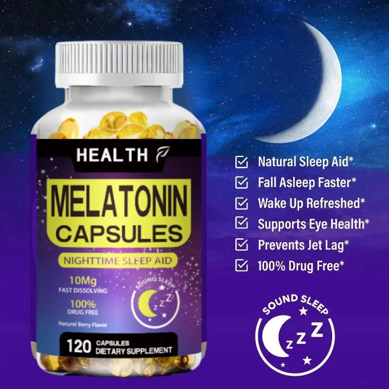 Melatonin 10mg | 120 pills| Drug Free Aid for Adults | Vegan capsule, Non-GMO, Gluten Free Supplement