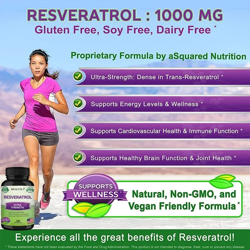 Natural Resveratrol 1000mg, 120 Capsules - Vegan, Gluten Free, Non-GMO