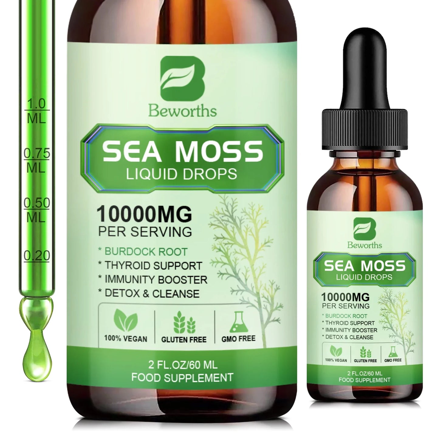 BEWORTHS 100% Organic Sea Moss Drop Support Thyroid,Joint and Immunity Health Help Digestion Weight Management Supplement Energy