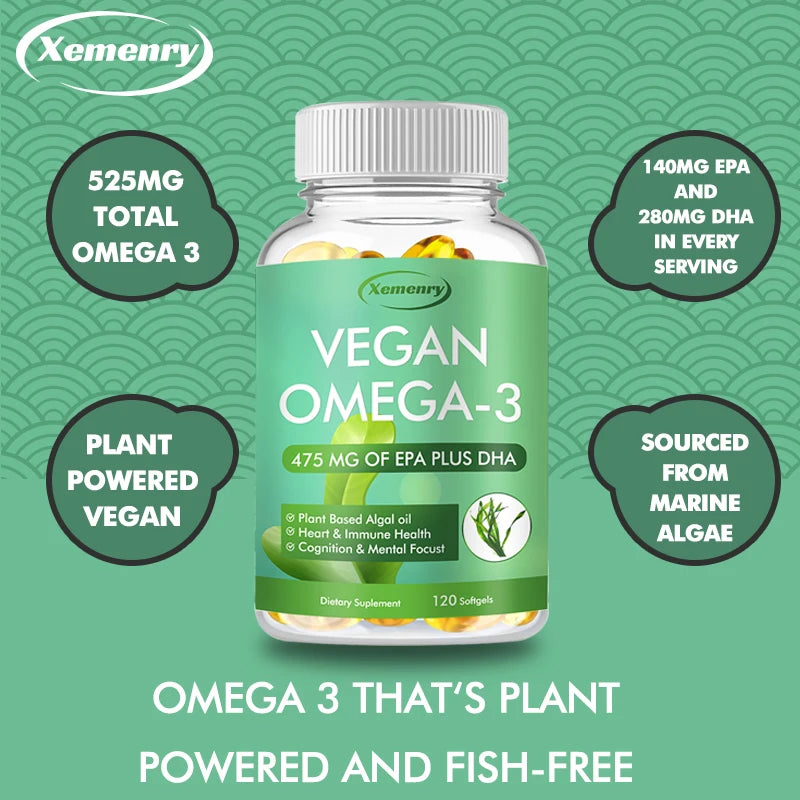 Vegan Omega-3 DHA Supplement | Improved Formula for Better Absorption | Supports Health |