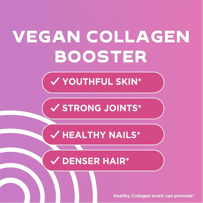 Vegan collagen booster - Plant collagen supplement - Hair, skin, nails, and joints - Contains hyaluronic acid -60 capsules