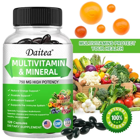 Multivitamin Capsules with Mineral Supplement To Provide Energy, Prostate, Skin and Eye Health Immune Support for Women and Men