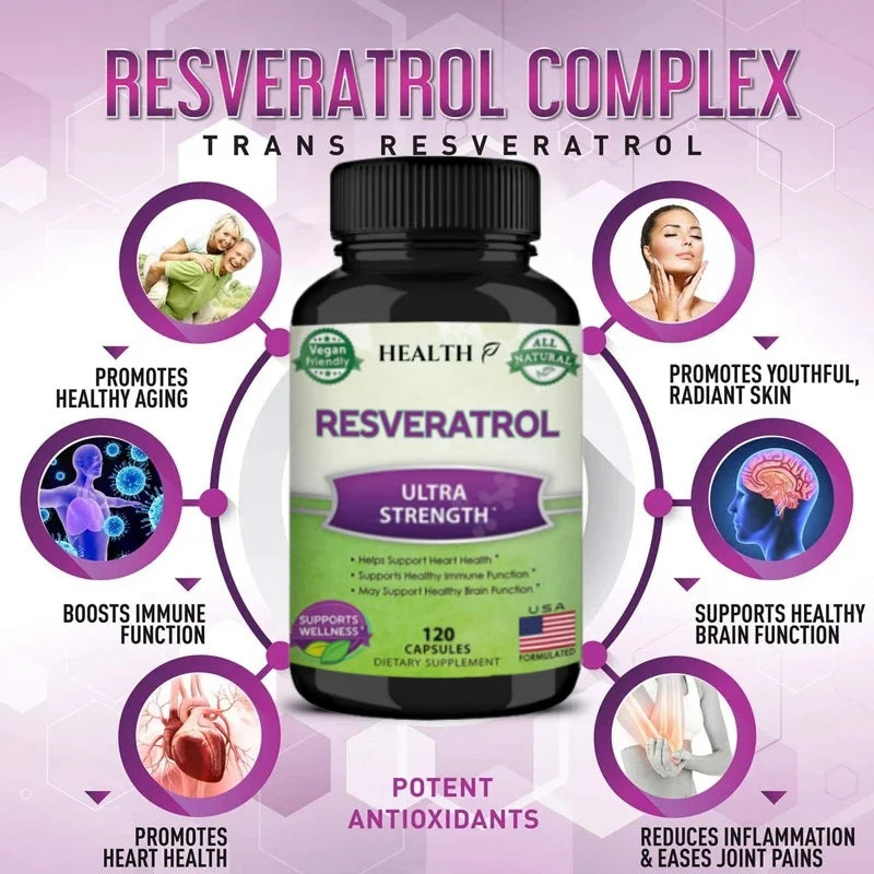 Natural Resveratrol 1000mg, 120 Capsules - Vegan, Gluten Free, Non-GMO