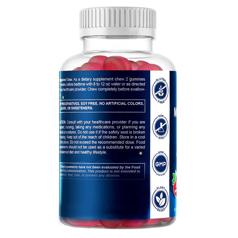 Vitamin sugar free melatonin 60mg -60 vegetarian gummies -non addictive supplements - non genetically modified strawberry flavor