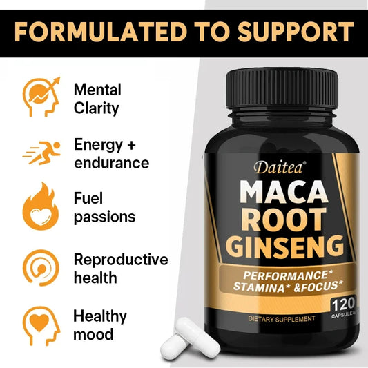 Vegan 11400mg (Yellow+Red+Black) Maca & Ginseng Root Extract - Muscle, Energy & Strength Supplement