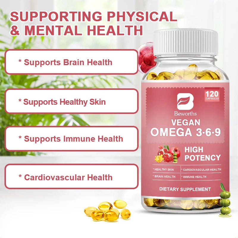 BEWORTHS Vegan Omega 3 & 6 & 9 Capsule Support Brain and Cardiovascular Health Enhance Immunity Beauty and Skincare