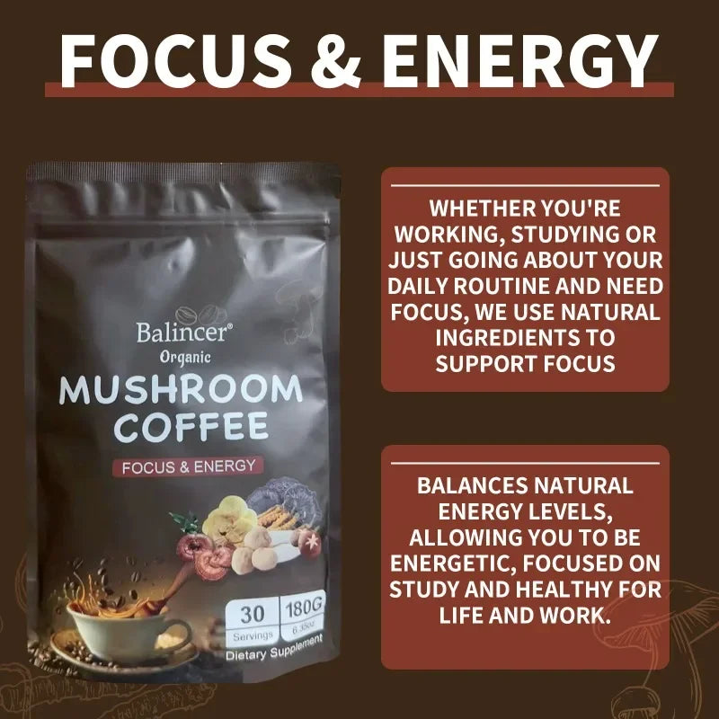 6-in-1 Organic Mushroom Coffee - 2000 Mg, Supports Brain Health, Focus, Fatigue Prevention and Digestive Support