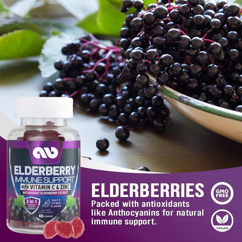 Immune support gummies - Powerful elderberry gummies, vegan, suitable for adults and children -60 gummies