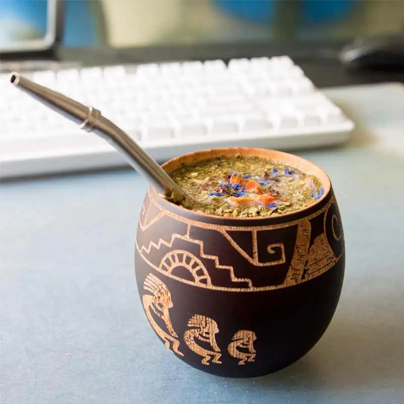 Wooden Yerba Gourd Mate Tea Cup 6OZ - Handmade Natural Wood Coffee Water - Mate Cup with Spoon Straw Bombilla 180ML