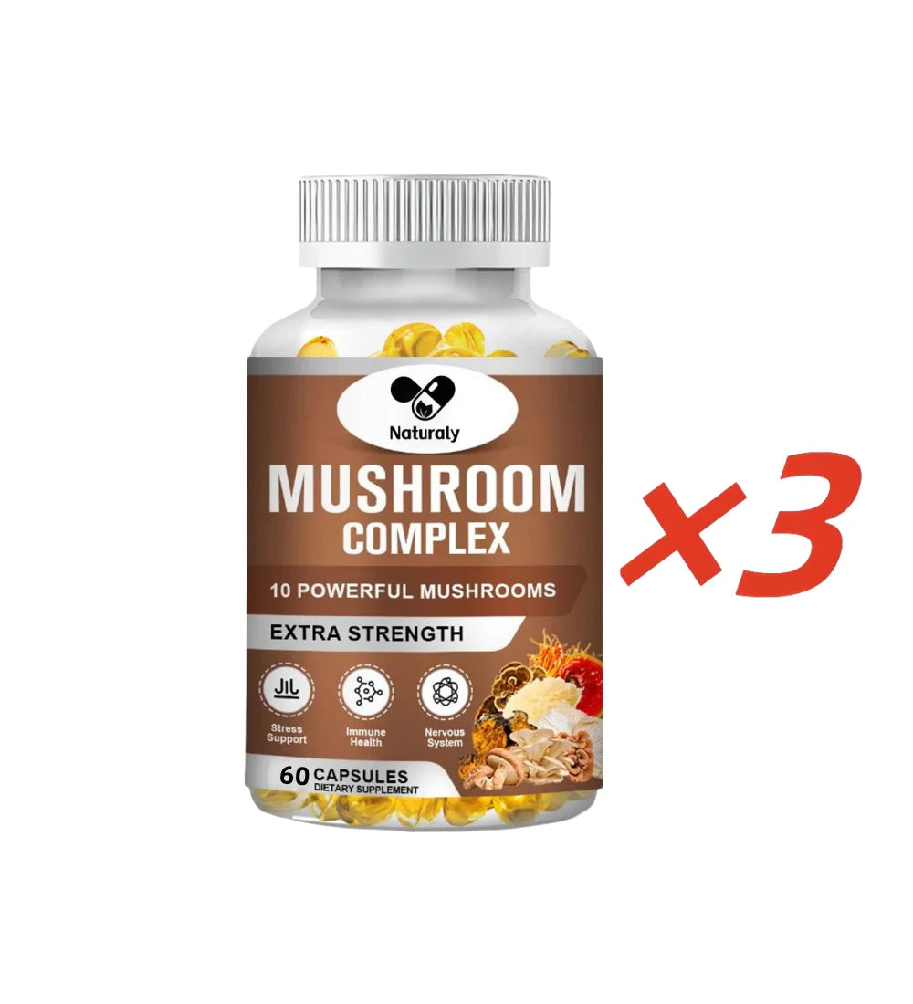 Mushroom Complex Supplement for Nootropic Brain Memory & Focus Immune Booster Natural Energy & Stress Relief