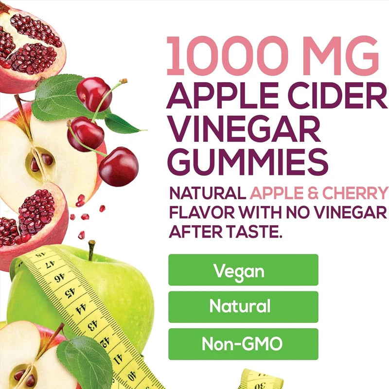 Apple cider vinegar gummies vitamin for detoxification and cleansing 1000mg - vegan, non GMO, for energy -60 gummies