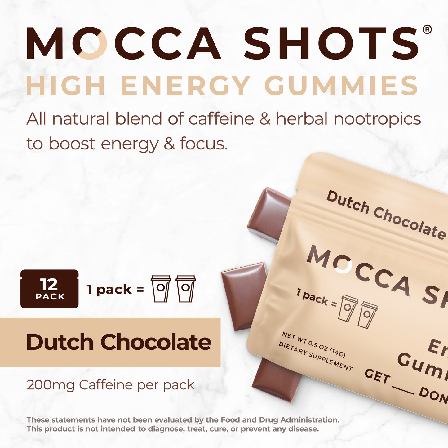 Mocca Shots Dutch Chocolate Caffeine Gummy 12-pack 12x2 shots